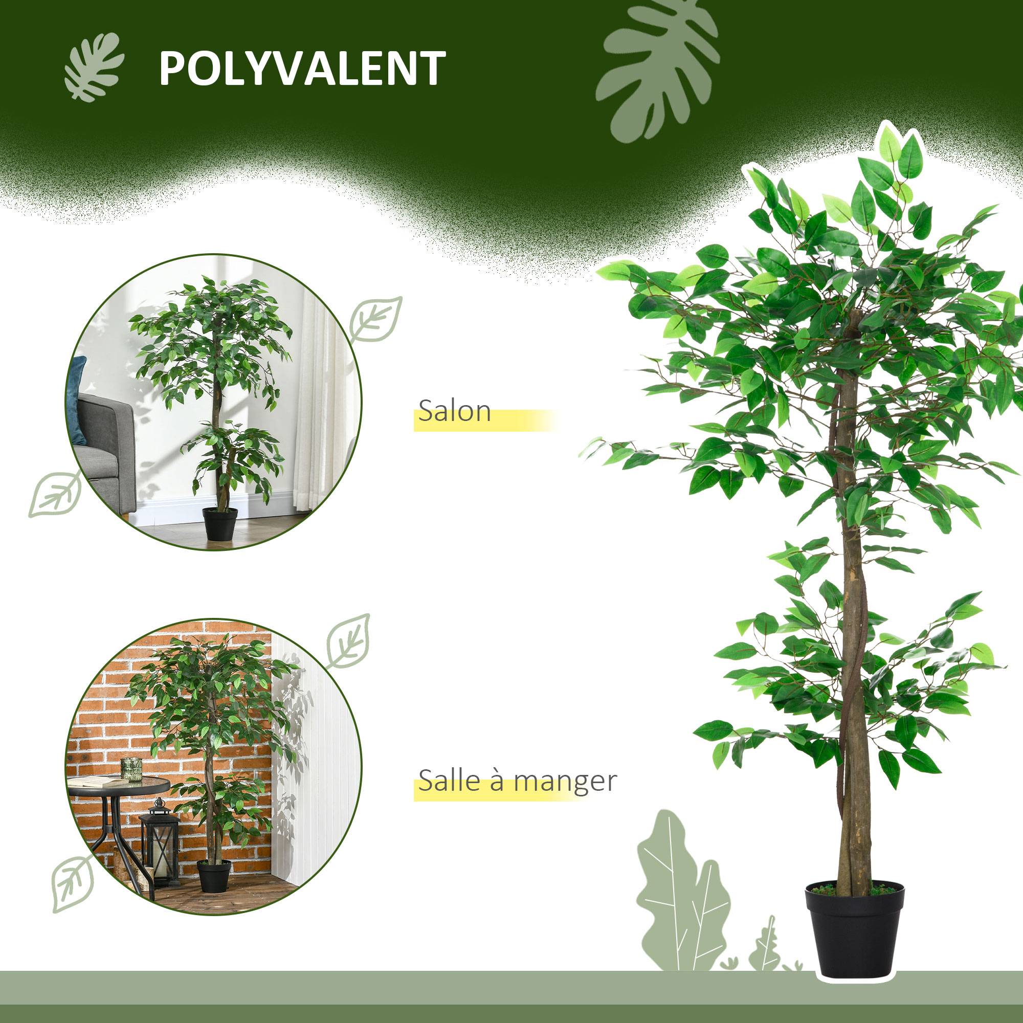 Ficus artificiel plastique décoration intérieur tronc naturel forme ajustable 120cm - ComfortXL Outdoor Living - Image 6