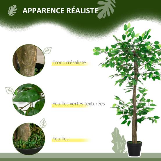 Ficus artificiel plastique décoration intérieur tronc naturel forme ajustable 120cm - ComfortXL Outdoor Living - Image 7