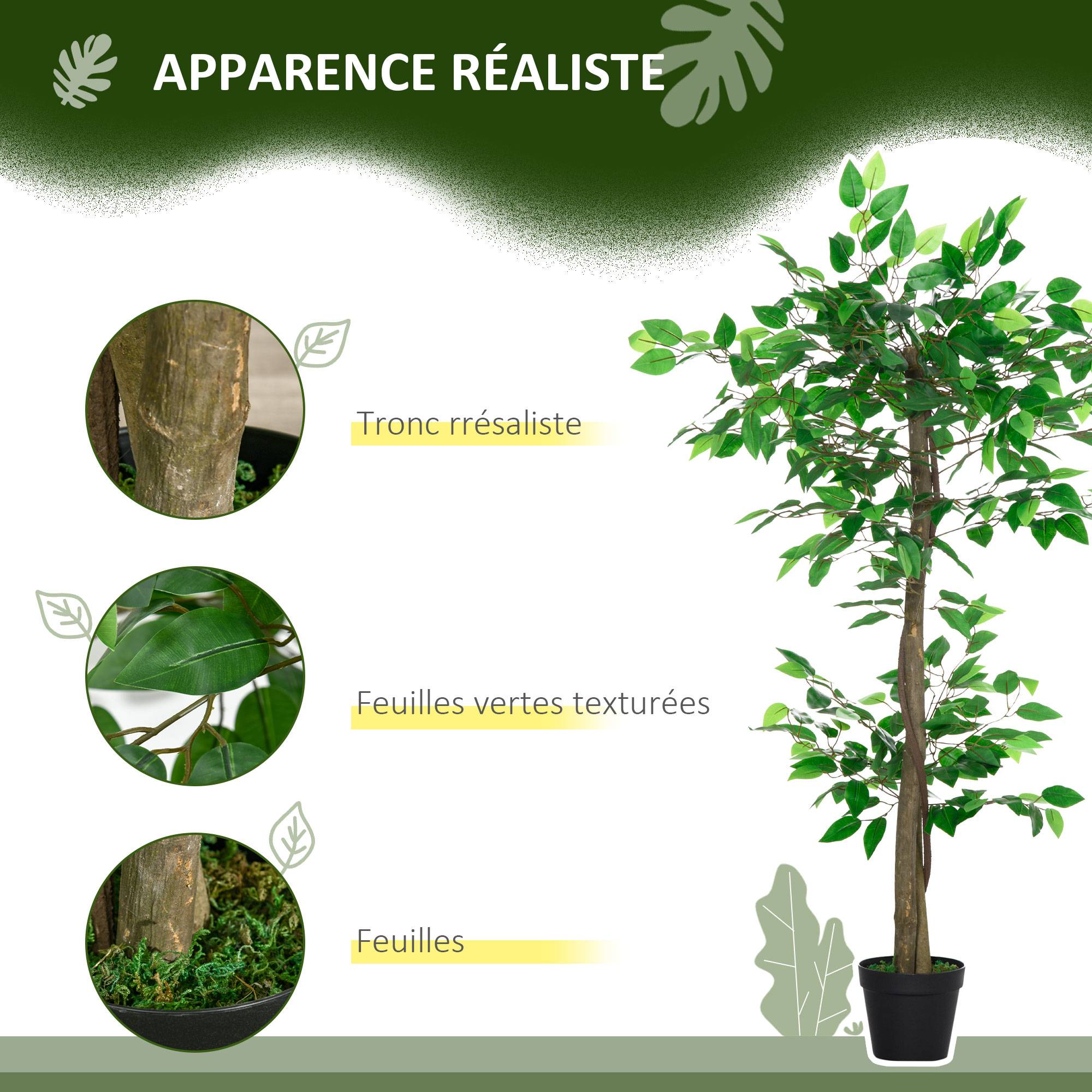 Ficus artificiel plastique décoration intérieur tronc naturel forme ajustable 120cm - ComfortXL Outdoor Living - Image 7