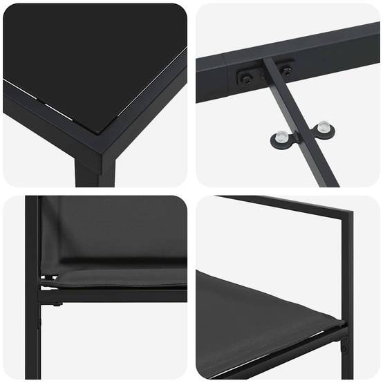 Ensemble de salle à manger de jardin acier et textilène noir 160 x 80 x 73 cm - PANGIVO - Image 9