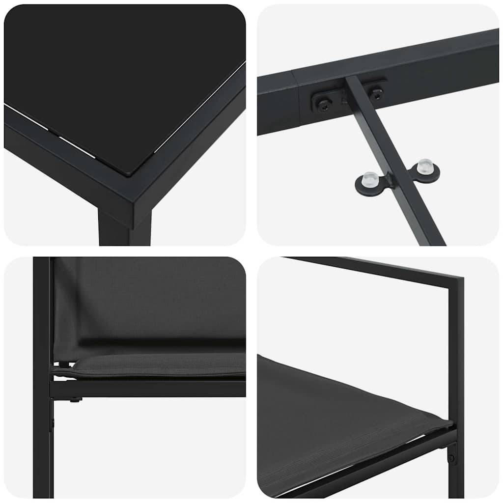 Ensemble de salle à manger de jardin acier et textilène noir 160 x 80 x 73 cm - PANGIVO - Image 9