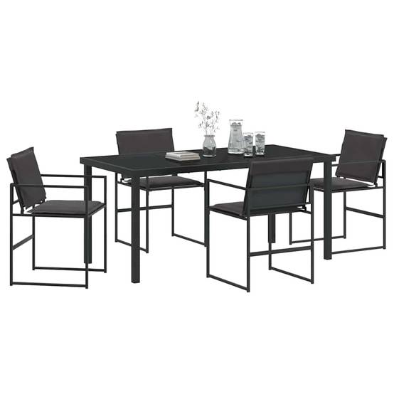 Ensemble de salle à manger de jardin acier et textilène noir 160 x 80 x 73 cm - PANGIVO - Image 3