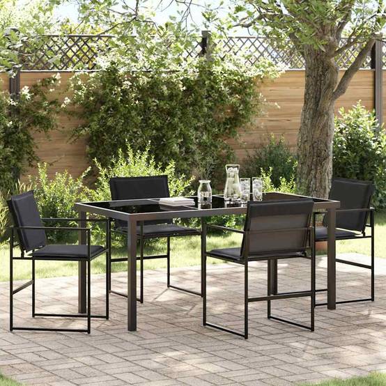 Ensemble de salle à manger de jardin acier et textilène noir 160 x 80 x 73 cm - PANGIVO - Image 1