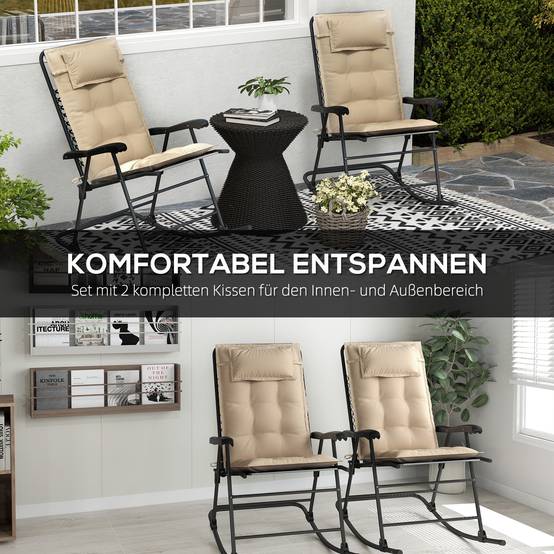 Set de coussins pour transat, polyester, beige, 50 x 116 x 5 cm - PANGIVO - Image 4