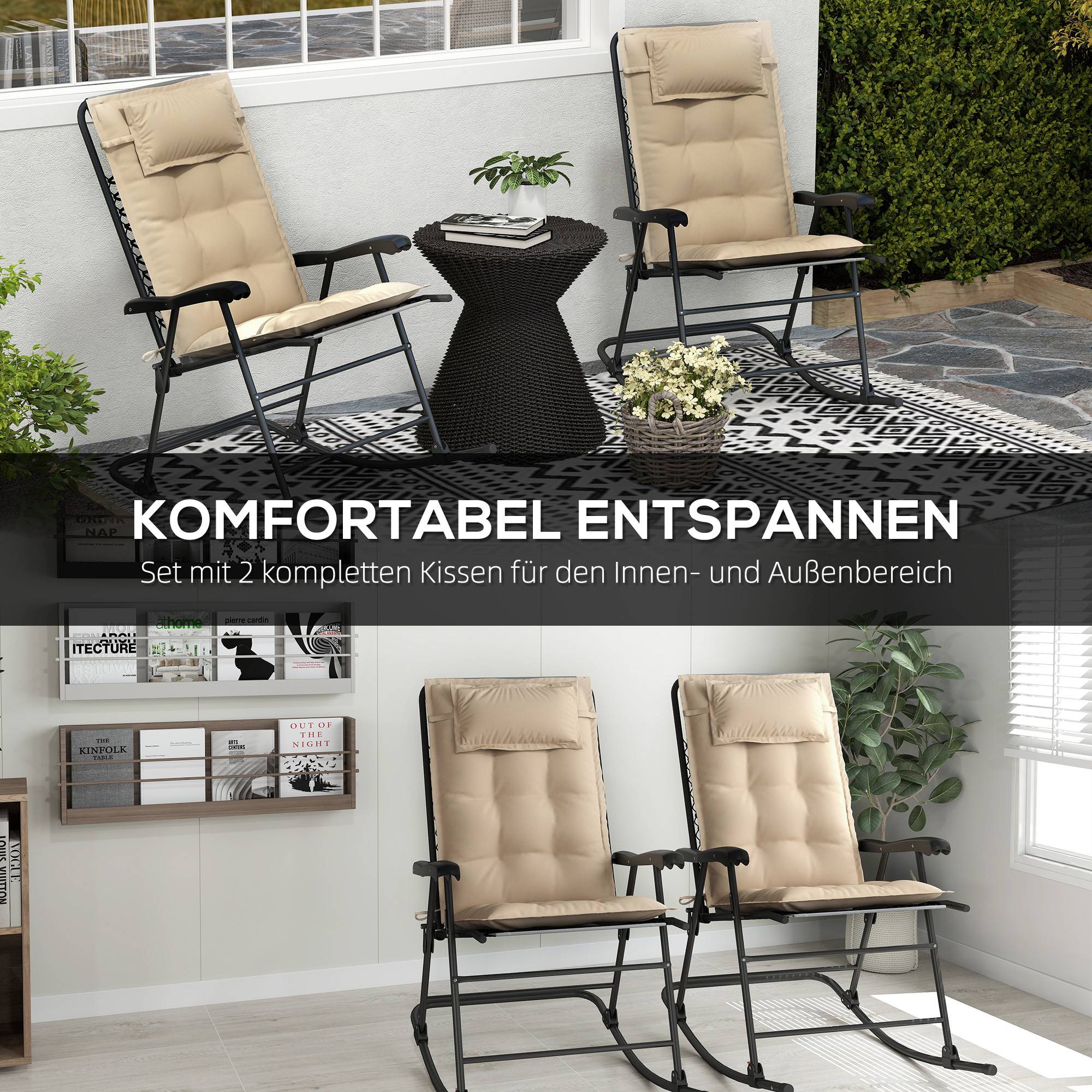Set de coussins pour transat, polyester, beige, 50 x 116 x 5 cm - PANGIVO - Image 4