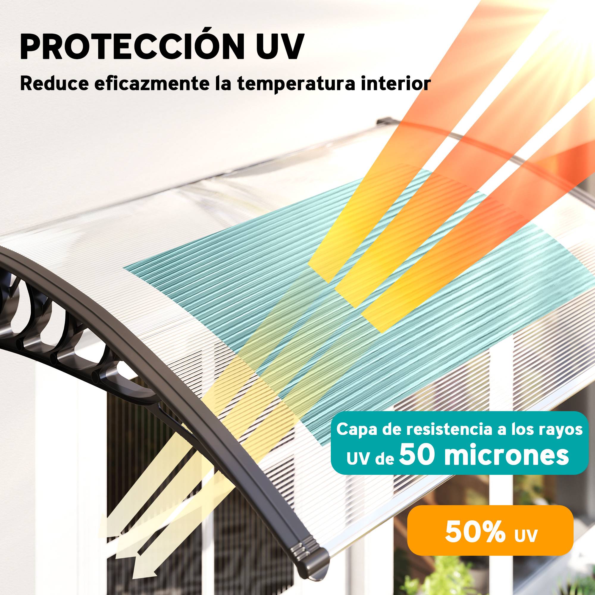 Auvent extérieur pour portes et fenêtres, 122 x 89 cm, protection solaire et pluie, toile en polycarbonate, support en alliage d'aluminium, blanc - Image 6
