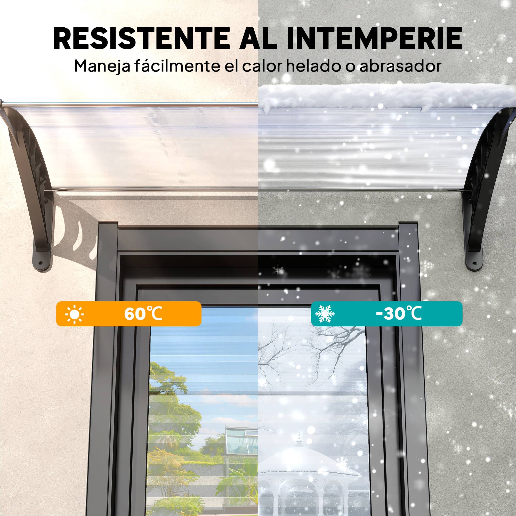Auvent extérieur pour portes et fenêtres, 122 x 89 cm, protection solaire et pluie, toile en polycarbonate, support en alliage d'aluminium, blanc - Image 8