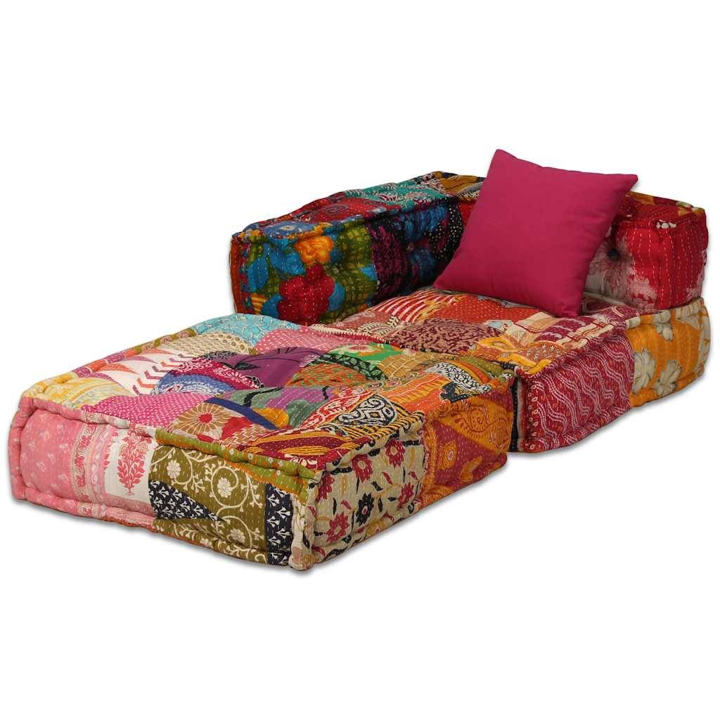Pouf modulaire 2 places coton multicolore 140 x 70 x 58 cm - PANGIVO - Image 4
