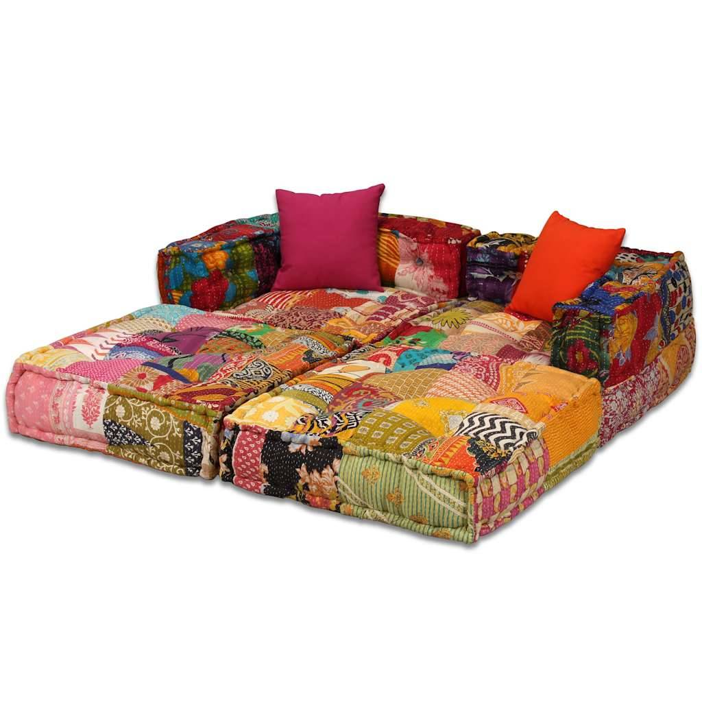 Pouf modulaire 2 places coton multicolore 140 x 70 x 58 cm - PANGIVO - Image 2