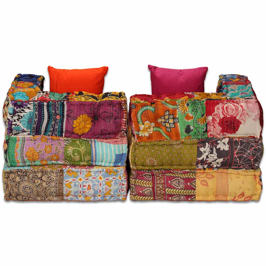 Pouf modulaire 2 places coton multicolore 140 x 70 x 58 cm - PANGIVO - Image 7
