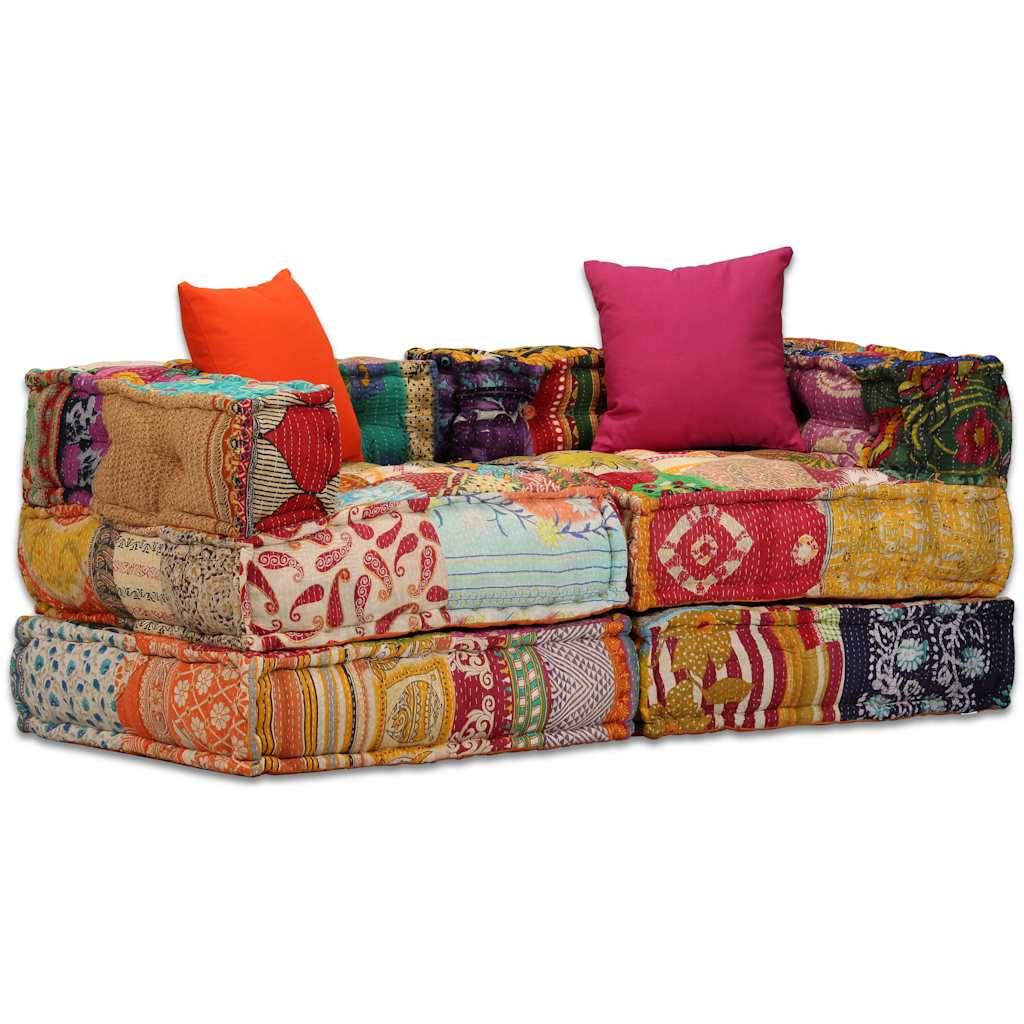 Pouf modulaire 2 places coton multicolore 140 x 70 x 58 cm - PANGIVO - Image 1