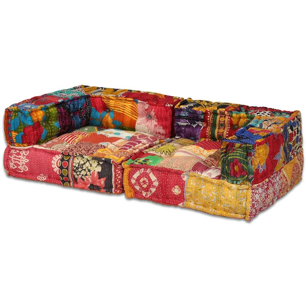 Pouf modulaire 2 places coton multicolore 140 x 70 x 58 cm - PANGIVO - Image 3