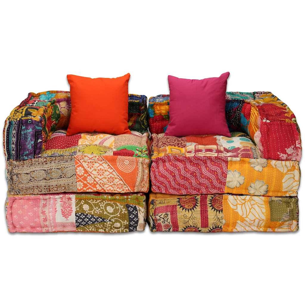 Pouf modulaire 2 places coton multicolore 140 x 70 x 58 cm - PANGIVO - Image 5