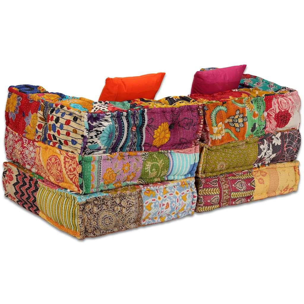 Pouf modulaire 2 places coton multicolore 140 x 70 x 58 cm - PANGIVO - Image 9