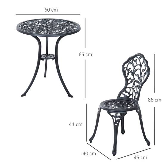 Outsunny - Ensemble 3 pièces 2 chaises 1 table ronde jardin extérieur 2 personnes terrasse balcon fonte aluminium noir - Outsunny - Image 3