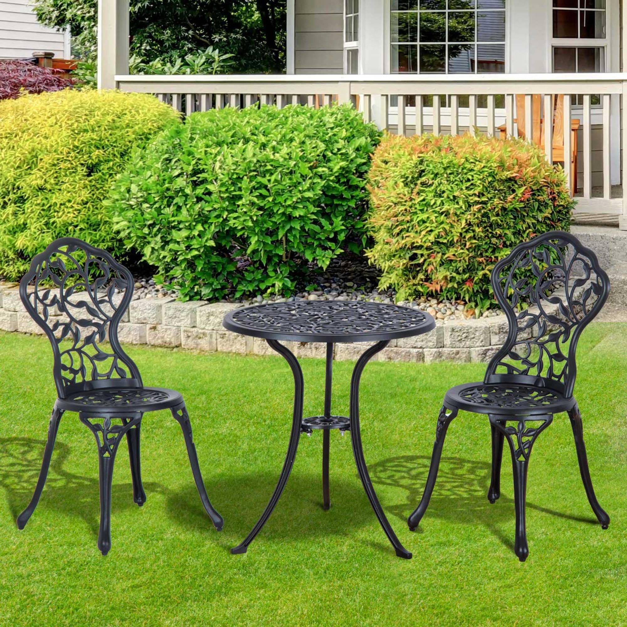 Outsunny - Ensemble 3 pièces 2 chaises 1 table ronde jardin extérieur 2 personnes terrasse balcon fonte aluminium noir - Outsunny - Image 2