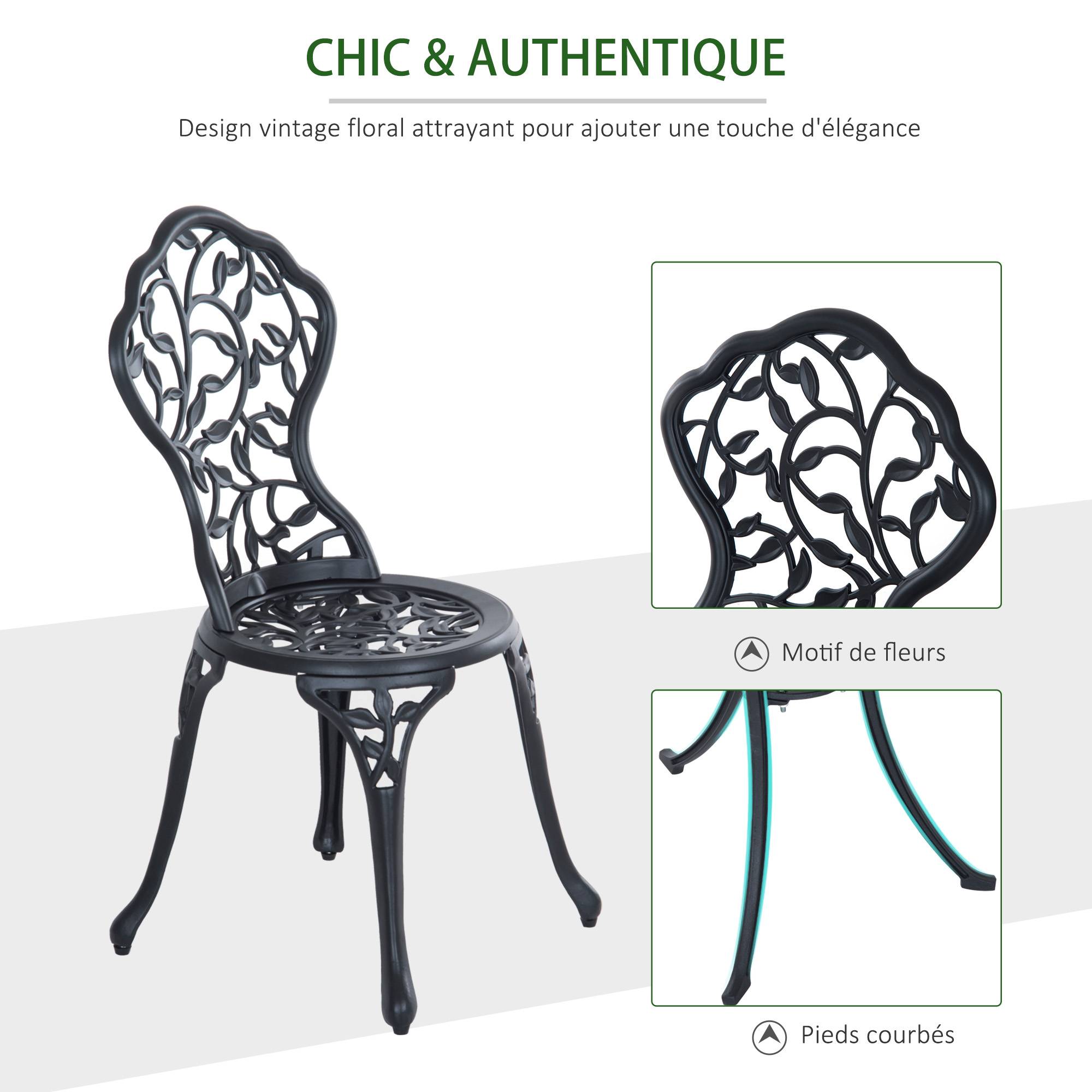 Outsunny - Ensemble 3 pièces 2 chaises 1 table ronde jardin extérieur 2 personnes terrasse balcon fonte aluminium noir - Outsunny - Image 4
