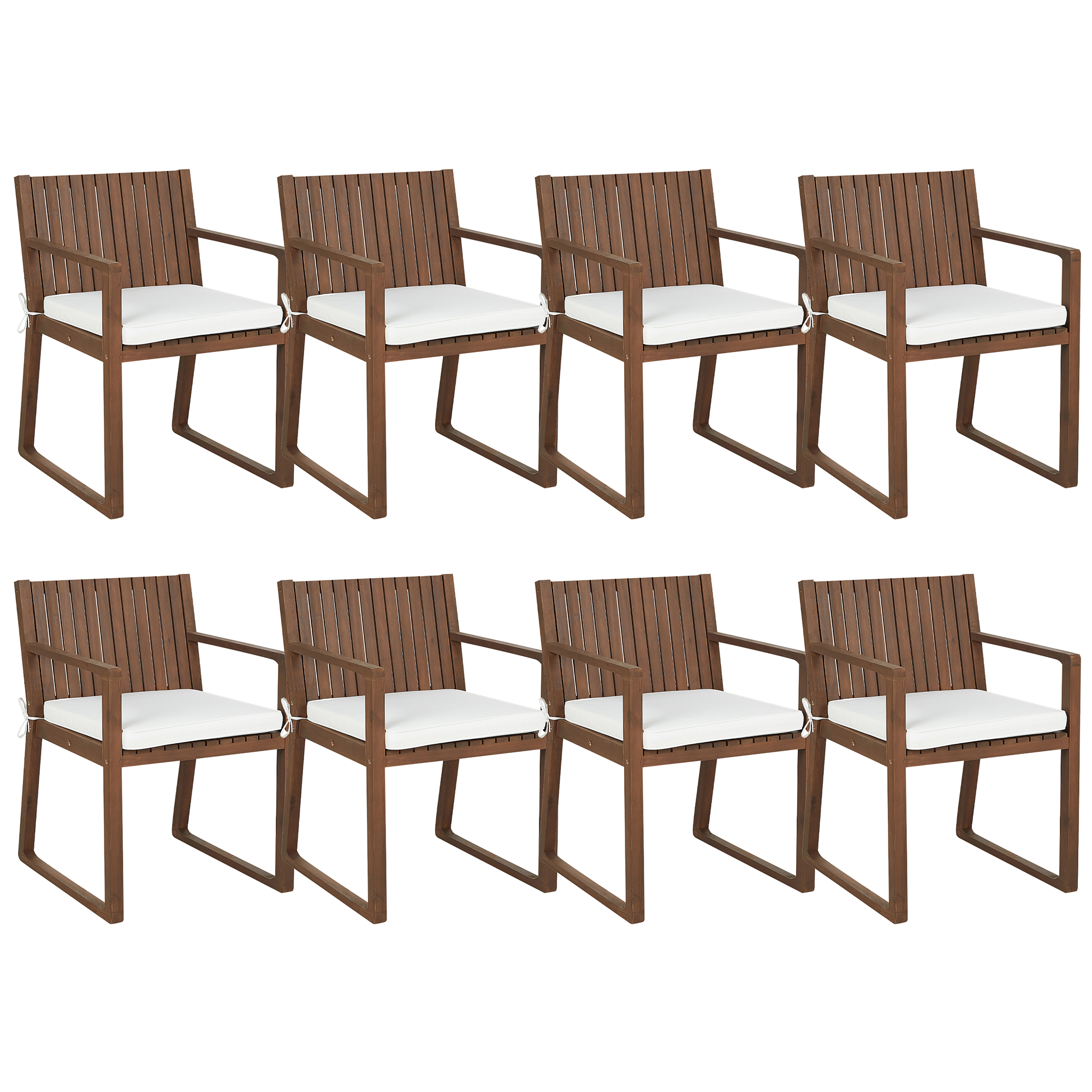 Beliani - Set 8 Chaises de Salle à Manger Extérieur en Bois d'Acacia Foncé avec Coussins Blanc Cassé Jardin Rustique - Image 1