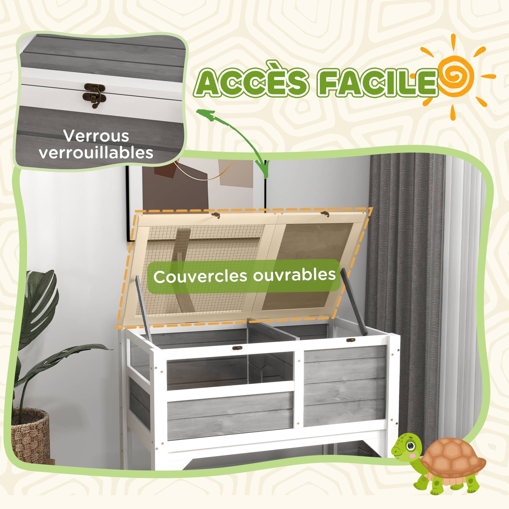 Sans Marque - Maison enclos pour tortues sur pieds avec étagère de rangement en bois massif - 84 x 51 x 103 cm - Image 8