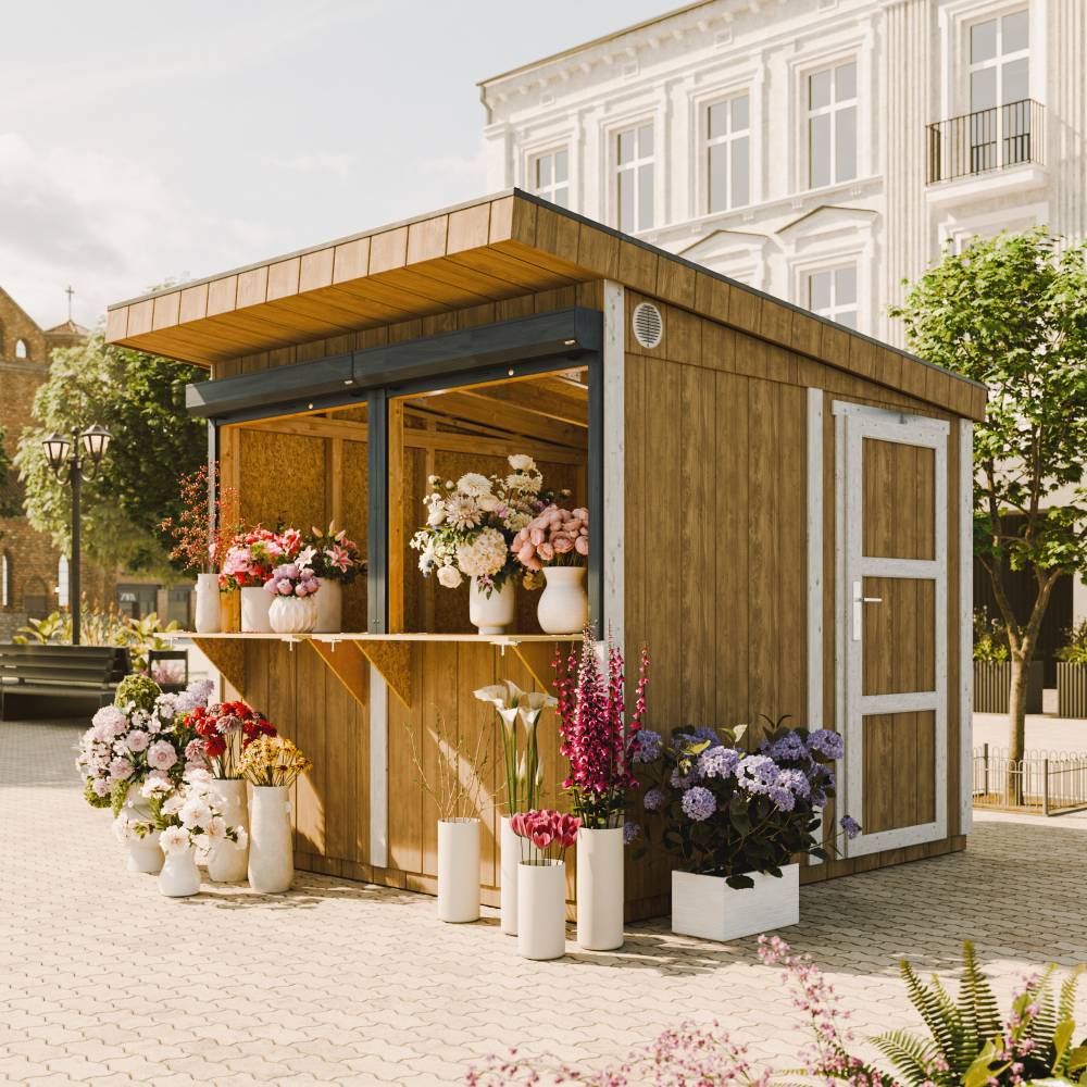 Timbela - Grand stand marché avec comptoir 5,9 m² / H240x248x305 cm - Bar jardin, kiosque extérieur - Abri de Jardin Qualité Premium - Timbela M950-TERRA BROWN - Image 1