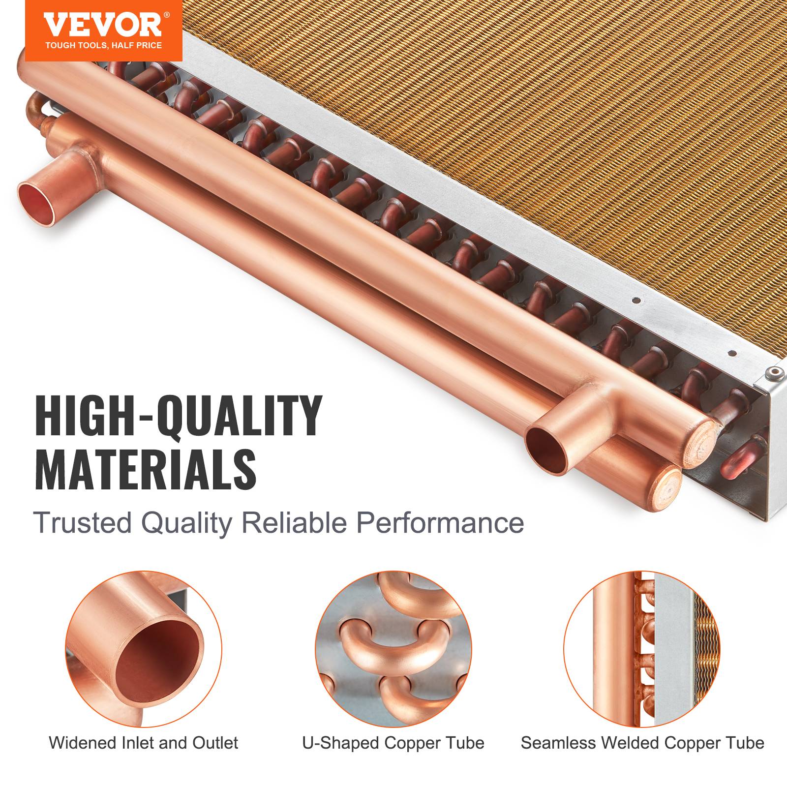 Vevor - VEVOR Échangeur chaleur air-eau, 20x20 po, 3 rangées cuivre. Pour fournaise bois, chauffage. - Image 2