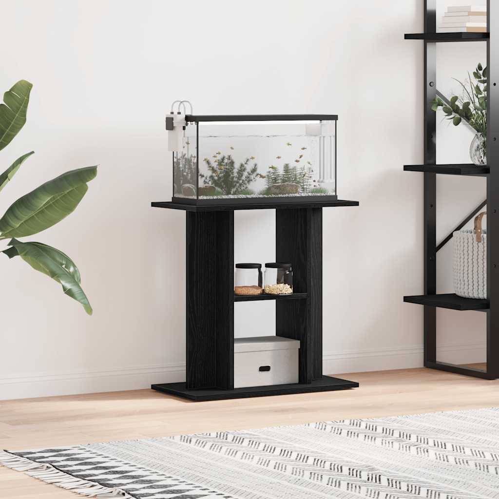 Support d'aquarium compact Chêne Noir avec 3 Niveaux de Rangement 60x30x60 cm - ComfortXL Outdoor Living - Image 1