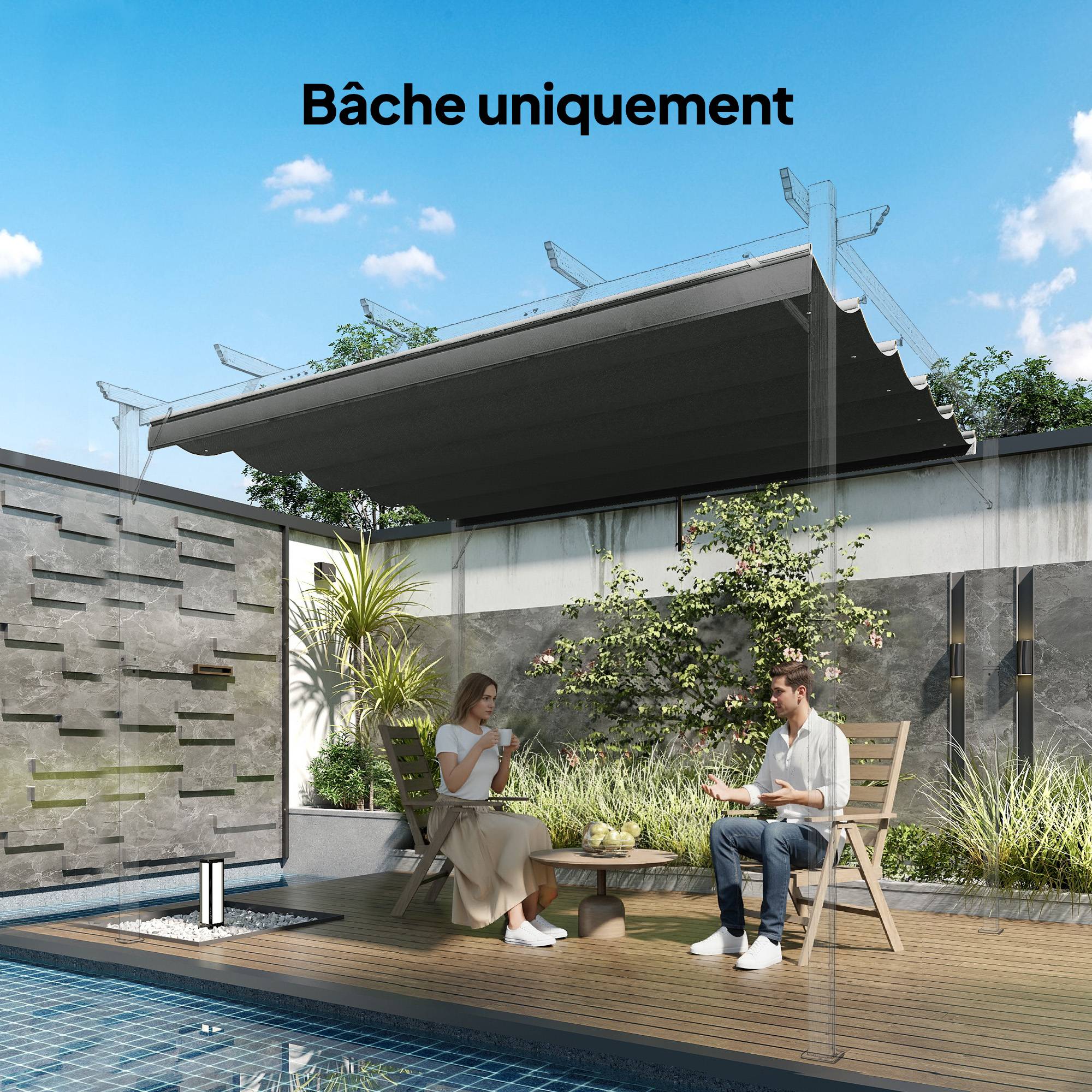 Toile de toit pour pergola tonnelle rétractable de - toile uniquement 250 x 255 cm gris foncé - Image 4