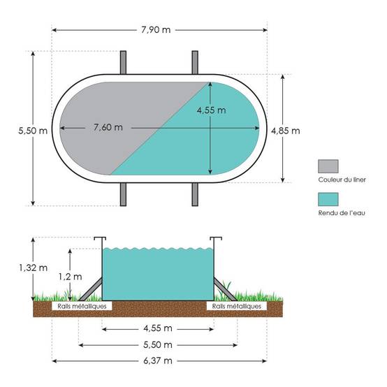 Piscine hors sol acier ovale 7,60 x 4,55 x 1,32 m anthracite VARUNA - Image 3