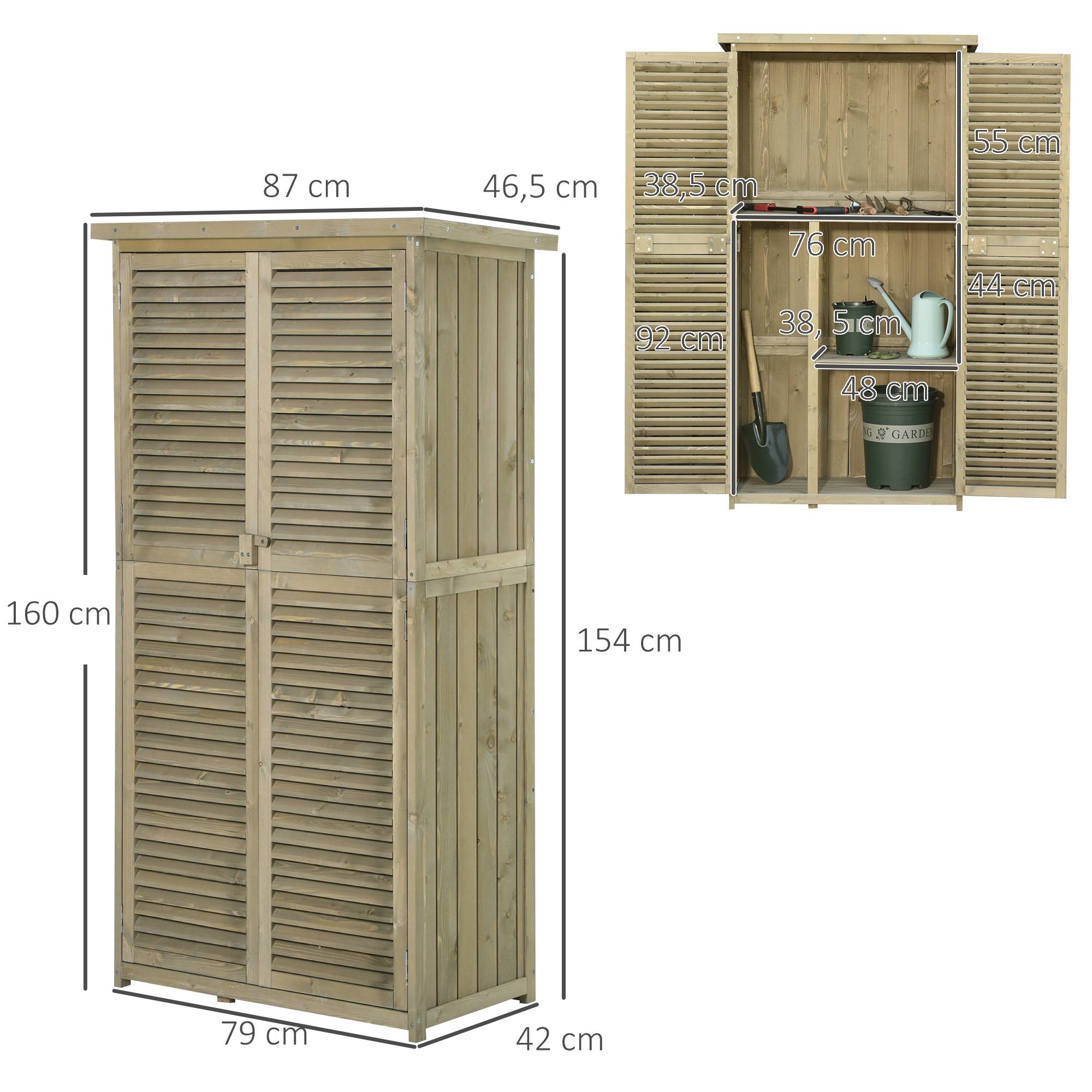 Armoire abri de jardin pin autoclave portes persiennes 87x47x160cm sable - ComfortXL Outdoor Living - Image 5