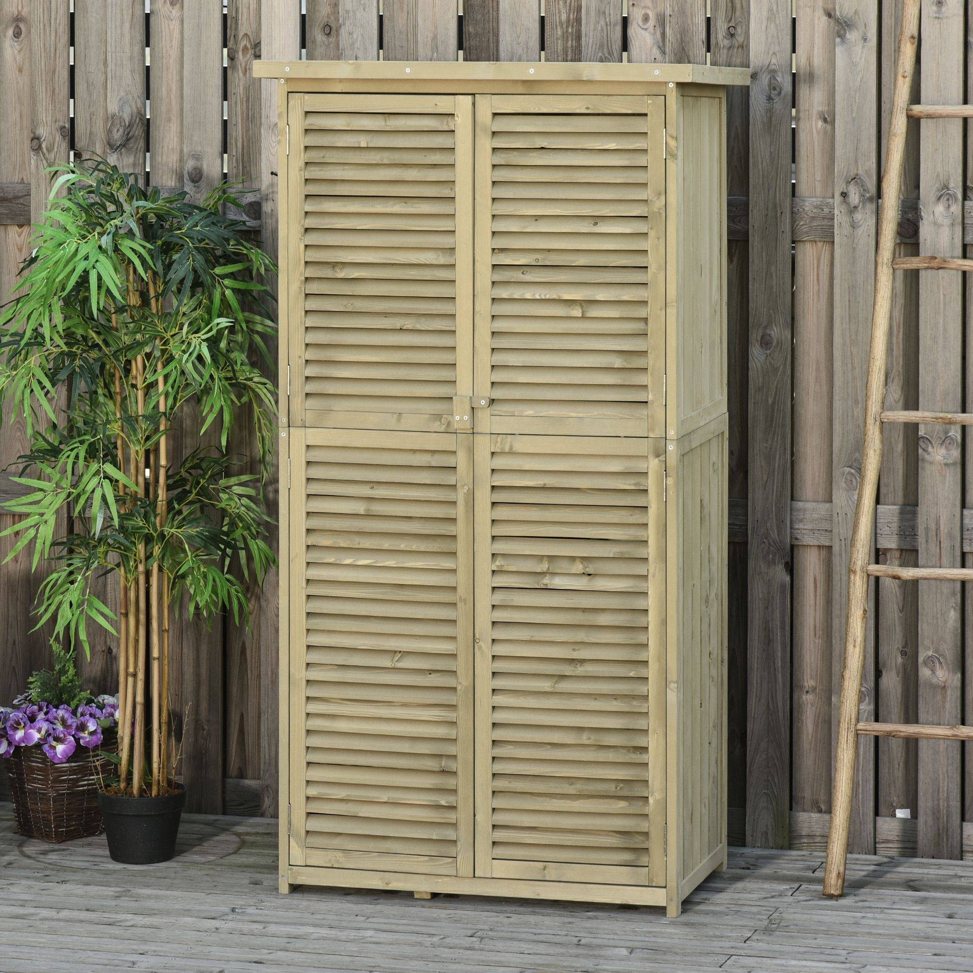 Armoire abri de jardin pin autoclave portes persiennes 87x47x160cm sable - ComfortXL Outdoor Living - Image 3