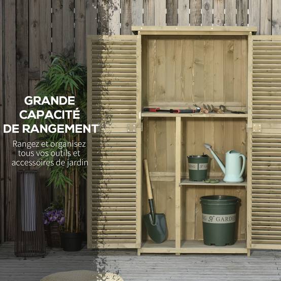 Armoire abri de jardin pin autoclave portes persiennes 87x47x160cm sable - ComfortXL Outdoor Living - Image 7