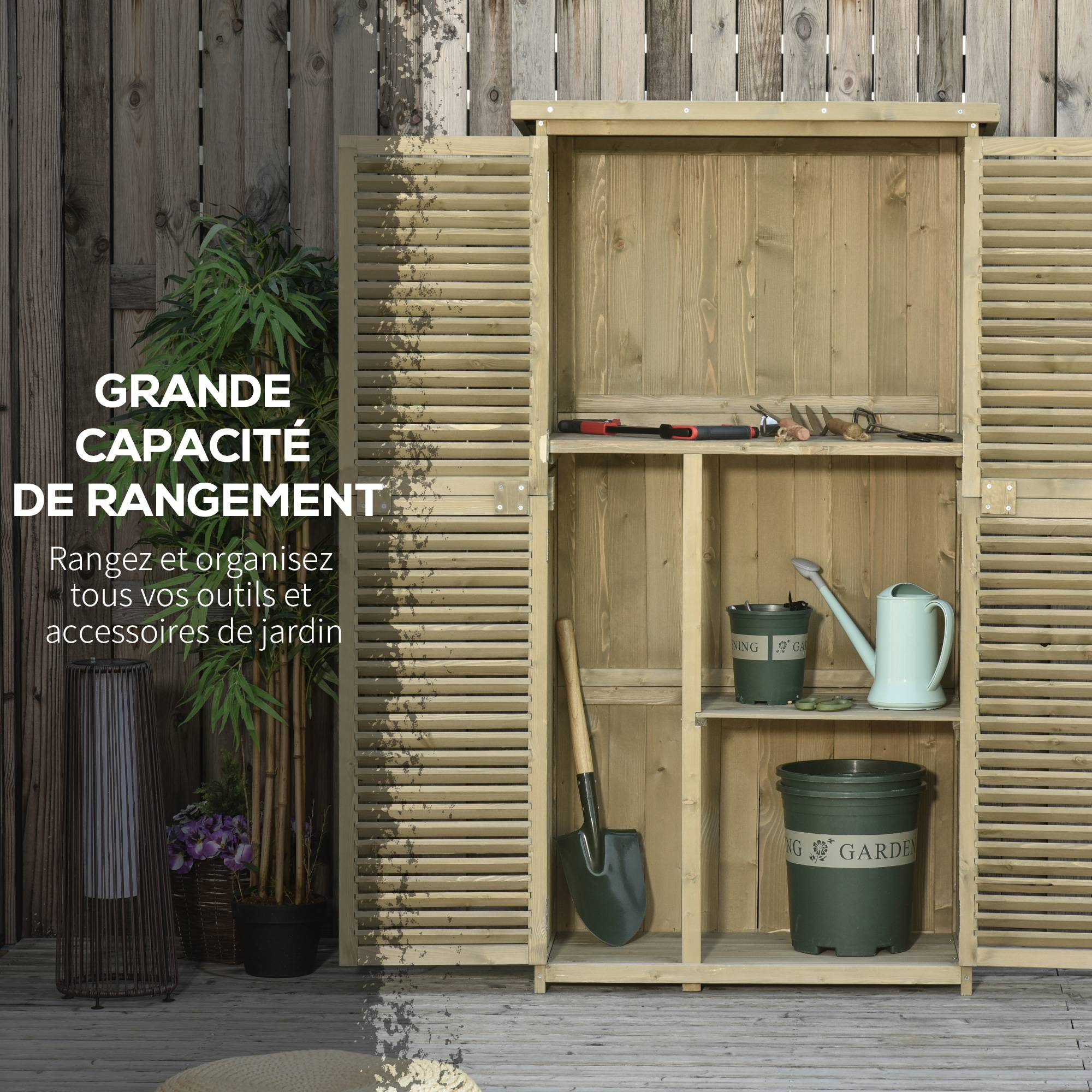 Armoire abri de jardin pin autoclave portes persiennes 87x47x160cm sable - ComfortXL Outdoor Living - Image 7