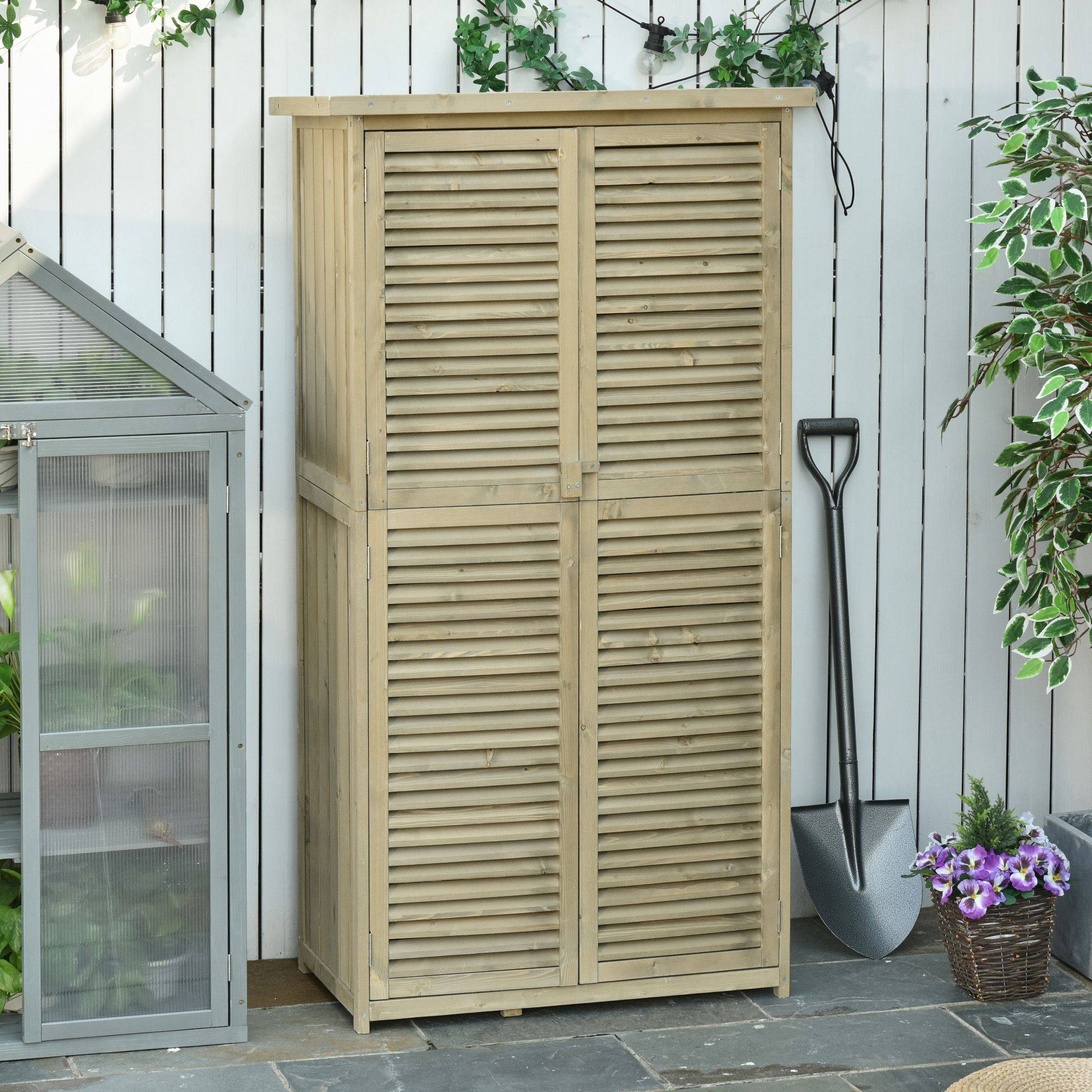 Armoire abri de jardin pin autoclave portes persiennes 87x47x160cm sable - ComfortXL Outdoor Living - Image 4