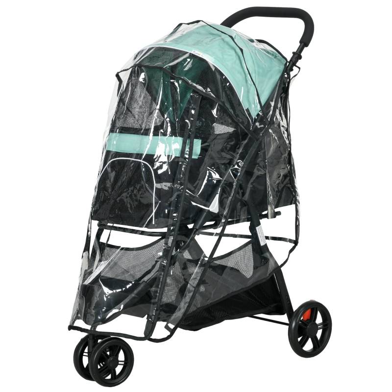 Poussette pour chien et chat pliable 80.50 x 51.50 x 100 cm acier et polyester bleu et vert - PANGIVO