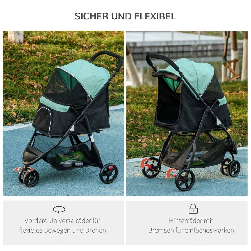 PANGIVO - Poussette pour chien et chat pliable 80.50 x 51.50 x 100 cm acier et polyester bleu et vert - PANGIVO - Image 6
