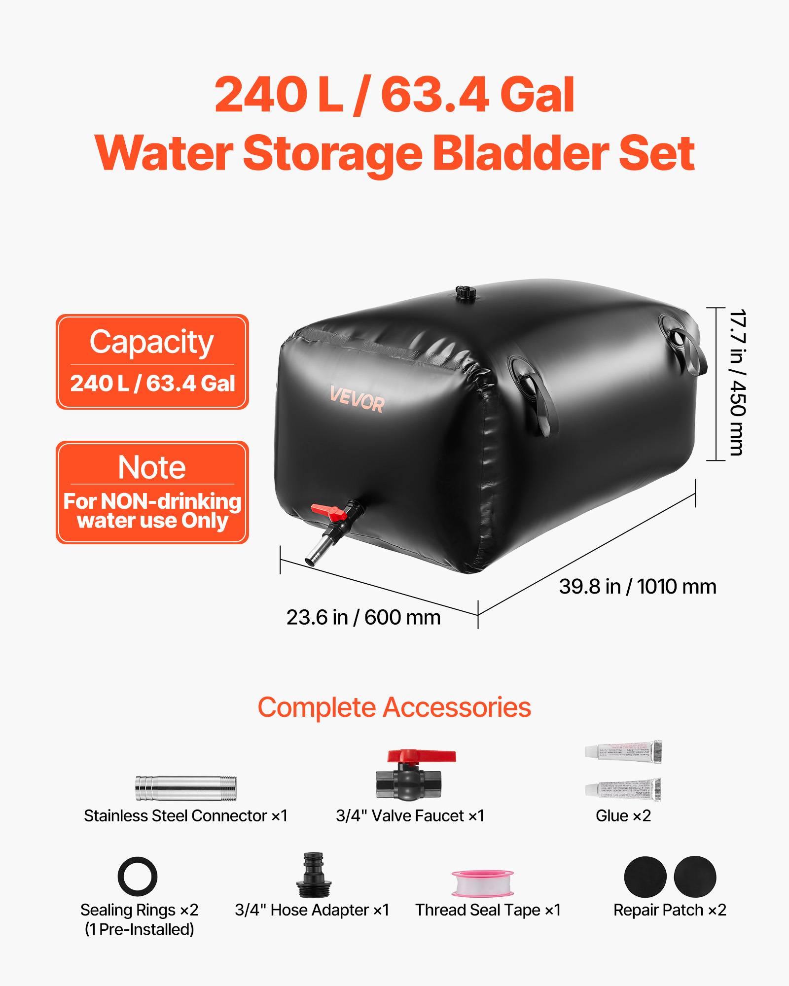 Vevor - VEVOR Réservoir d'Eau Souple Vessie de Stockage Eau Pliable en PVC 240 L Noir - Image 2