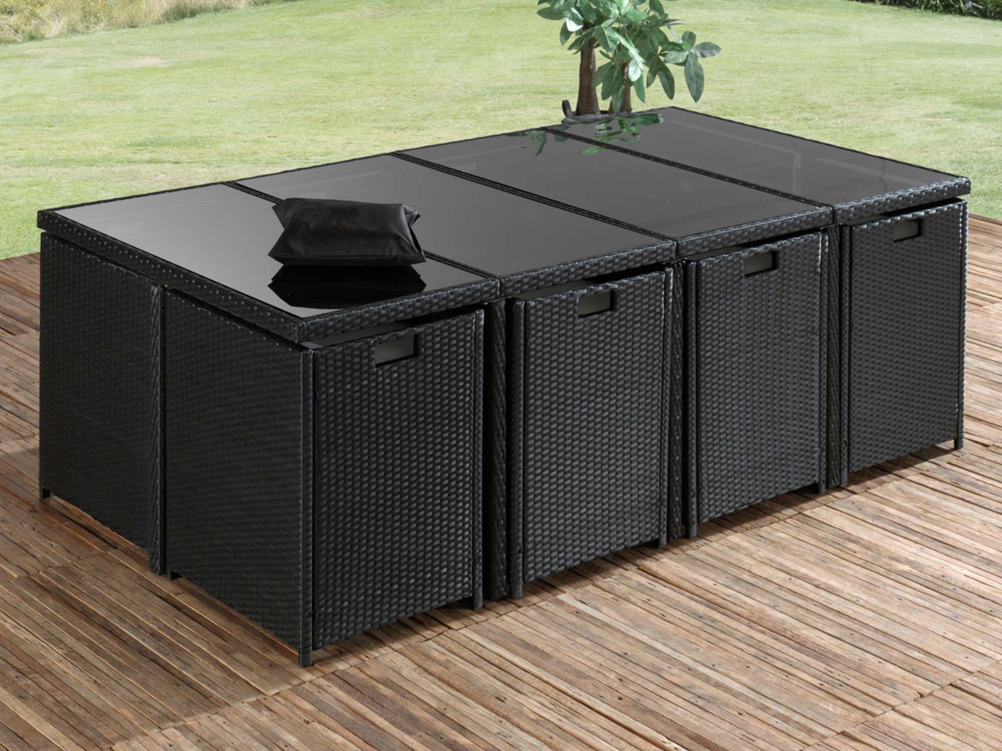 Best Mobilier - Fira - Salon de jardin encastrable 12 places - en résine tressée - Noir avec coussins beiges + housse de protection - Best Mobilier - Image 6