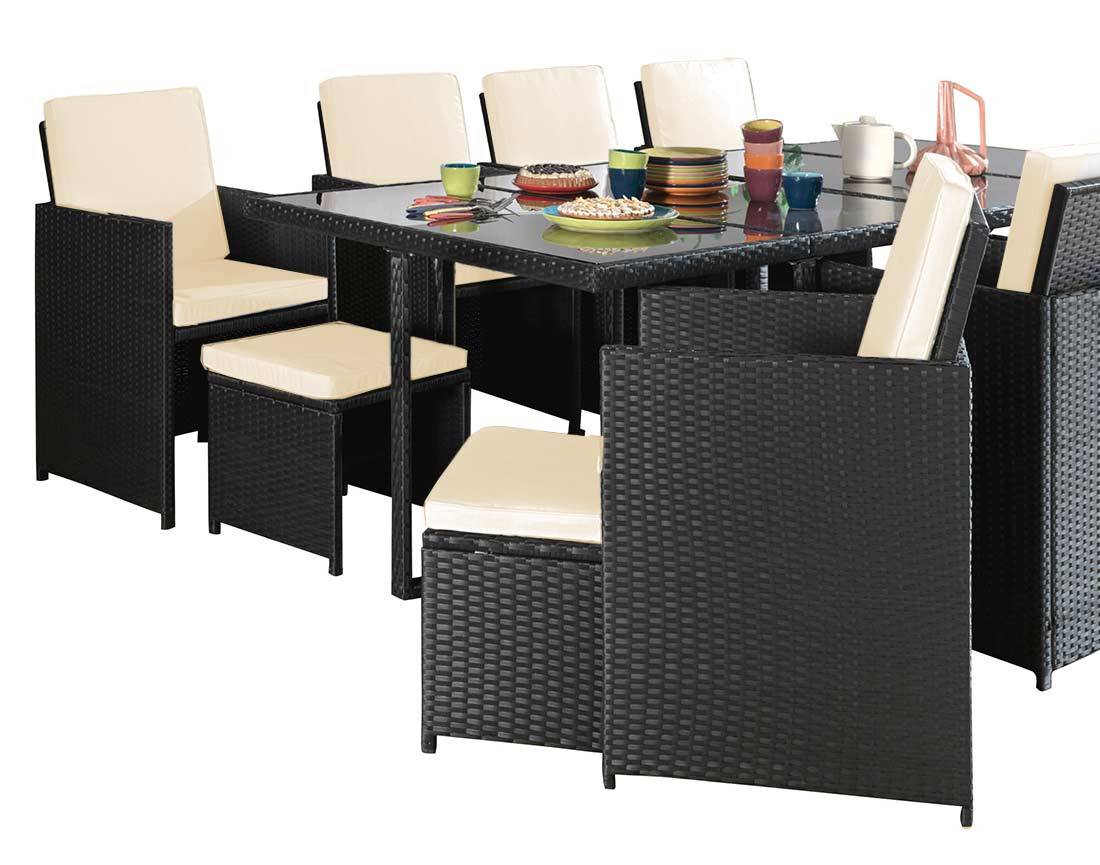 Best Mobilier - Fira - Salon de jardin encastrable 12 places - en résine tressée - Noir avec coussins beiges + housse de protection - Best Mobilier - Image 8