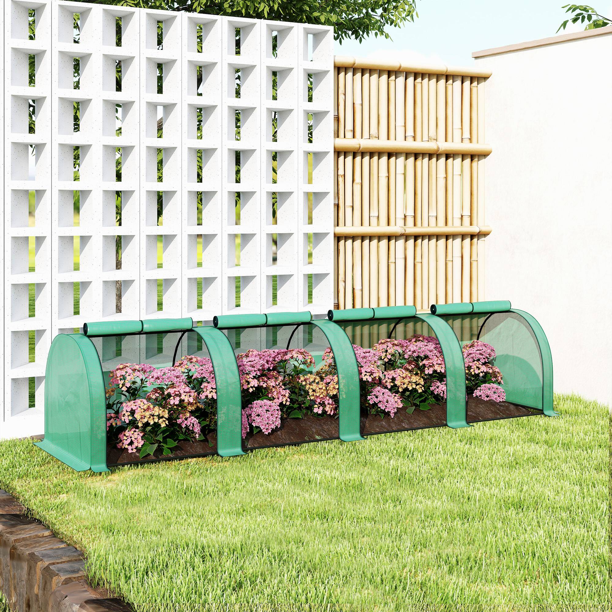 ComfortXL - Serre tunnel acier 395 x 100 x 80 cm verte pour jardin balcon terrasse avec 4 ouvertures zippées et bâche PE - Image 9