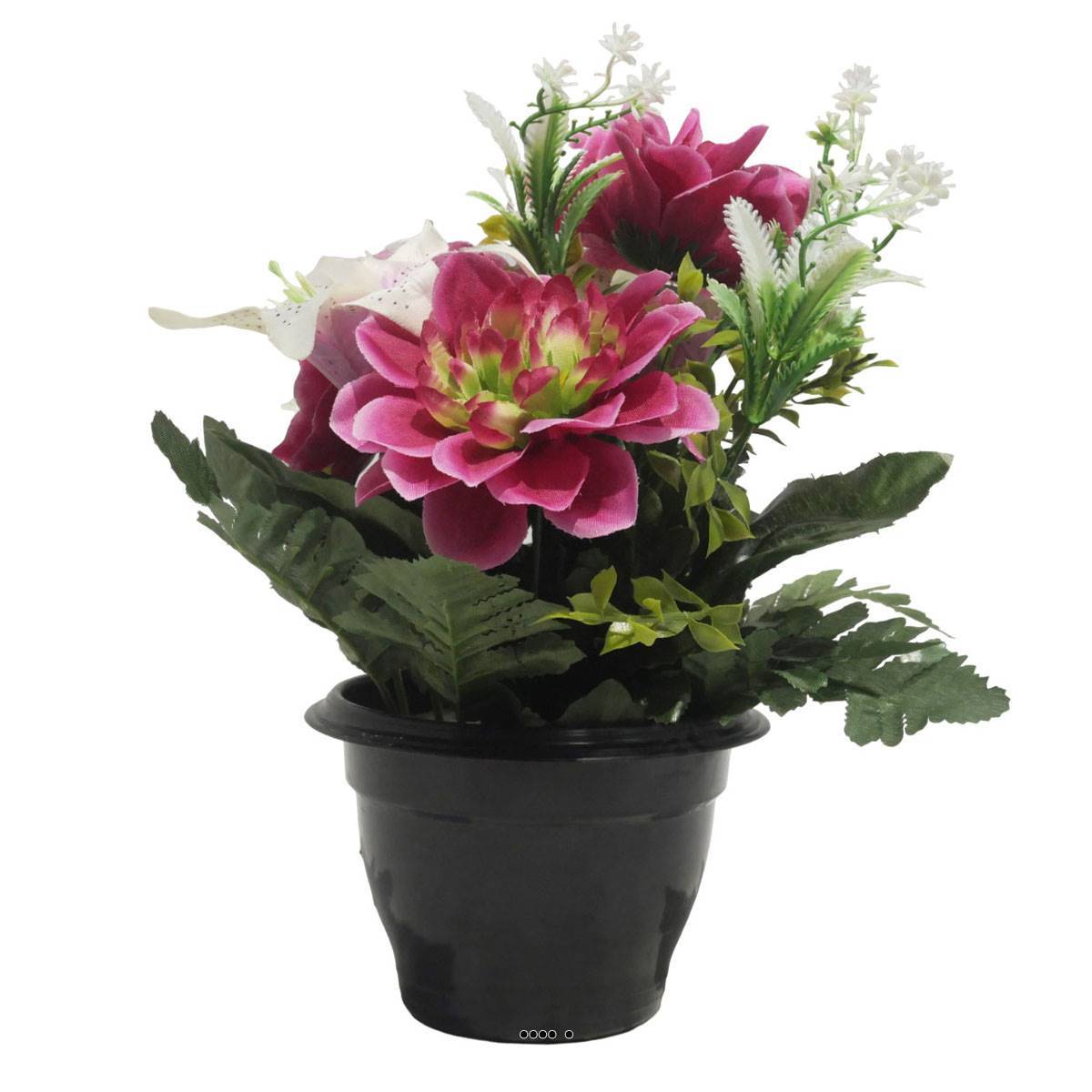 Pot pour les Tombes de Dahlias, mini fleurs et Lys artificiels pour la Toussaint Rose - couleur: Rose - Image 1