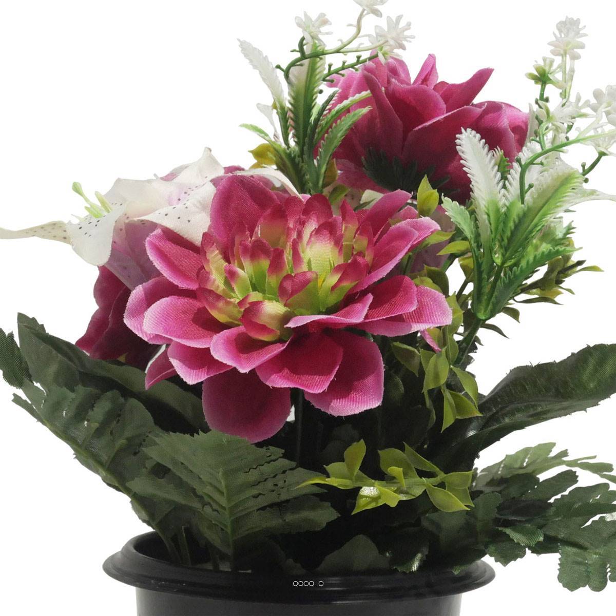Pot pour les Tombes de Dahlias, mini fleurs et Lys artificiels pour la Toussaint Rose - couleur: Rose - Image 3