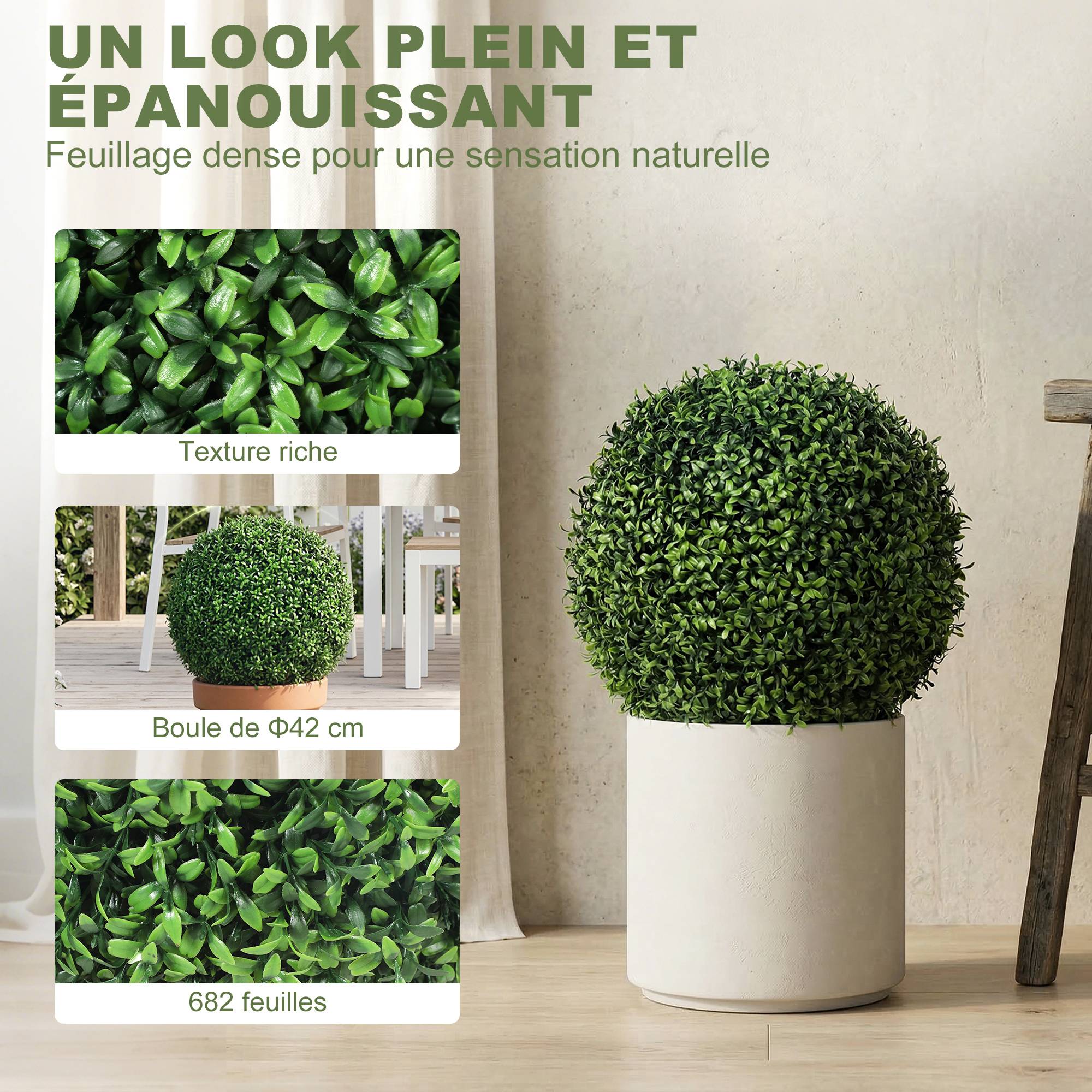 Lot de 2 boules buis artificielles PE pour jardin résistantes UV 42 cm Vert - ComfortXL Outdoor Living - Image 8