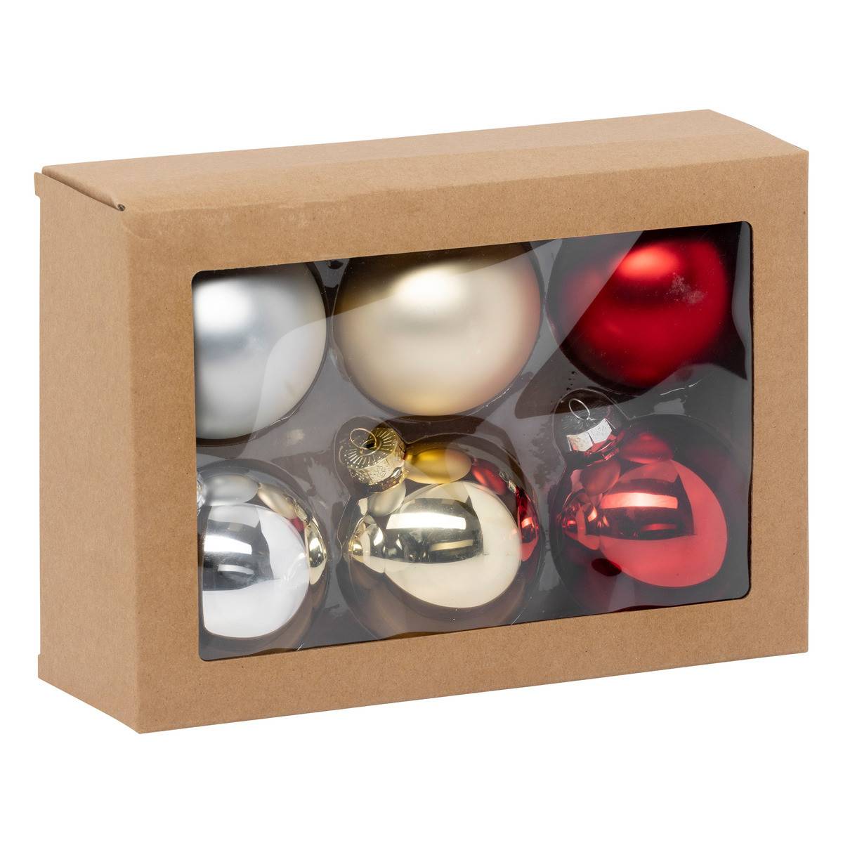 Fééric Lights & Christmas - Déco Sapin de Noël Lot de 6 Boules en Verre D 8 cm Or, Rouge et Argent - Image 1
