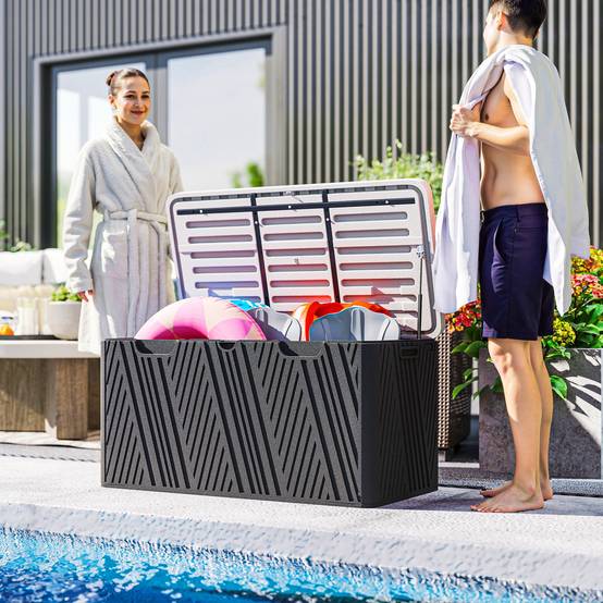 Banc coffre extérieur 380L en résine HDPE avec vérin à gaz pour terrasse 115x60x60cm Noir - ComfortXL Outdoor Living - Image 10