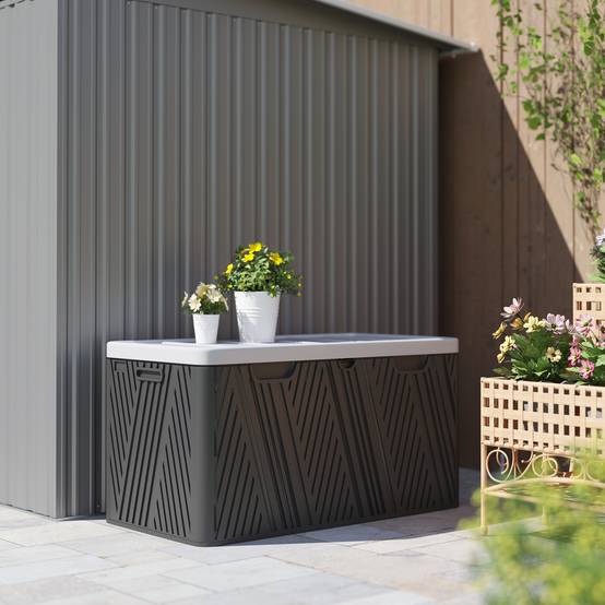 Banc coffre extérieur 380L en résine HDPE avec vérin à gaz pour terrasse 115x60x60cm Noir - ComfortXL Outdoor Living - Image 9
