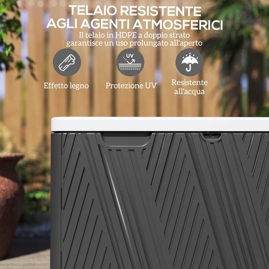 Banc coffre extérieur 380L en résine HDPE avec vérin à gaz pour terrasse 115x60x60cm Noir - ComfortXL Outdoor Living - Image 7