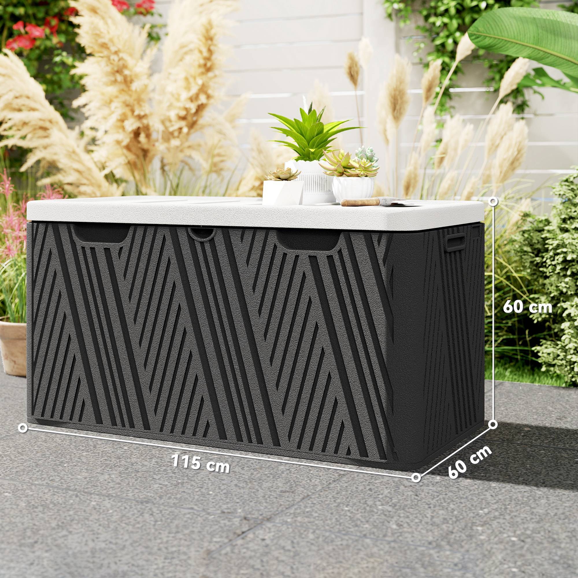 Banc coffre extérieur 380L en résine HDPE avec vérin à gaz pour terrasse 115x60x60cm Noir - ComfortXL Outdoor Living - Image 5