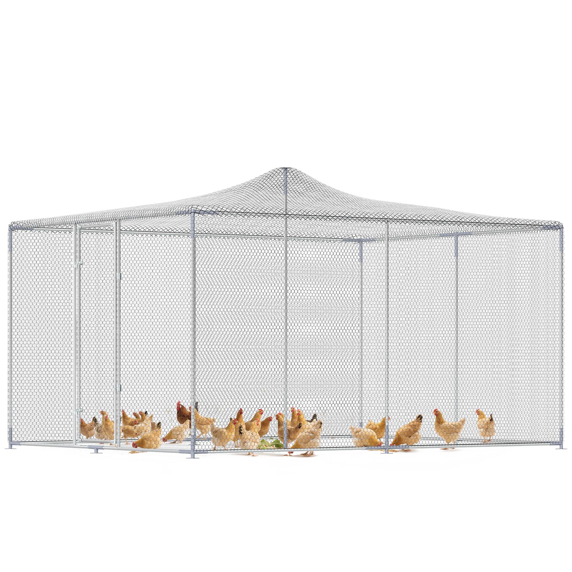 Grand poulailler extérieur 12m² 4x3x1,97m, acier galvanisé, porte double fermeture argent - Image 1