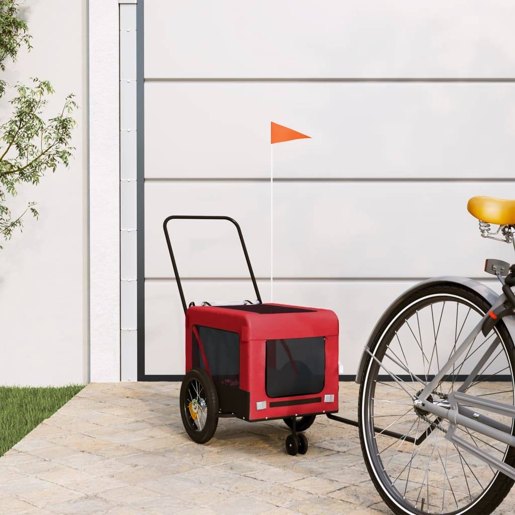 Remorque de vélo pour animaux fer et tissu Oxford rouge et noir 120 x 54.5 x 53 cm - PANGIVO - Image 1