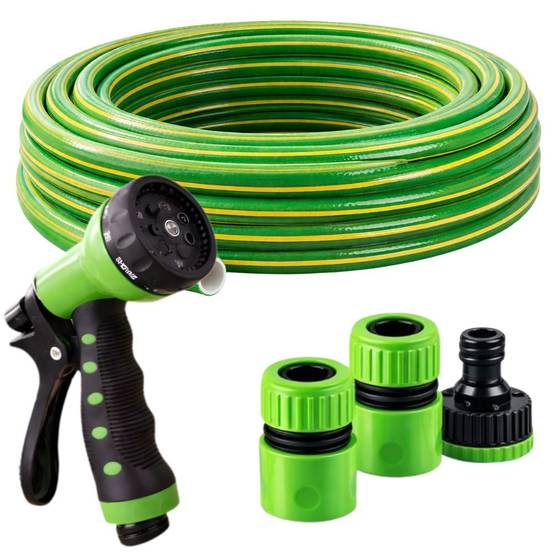 Tuyau d'arrosage en caoutchouc 1/2 pouce, 30 m, 3 couches + raccords et pistolet, kit DIVODV - Image 1